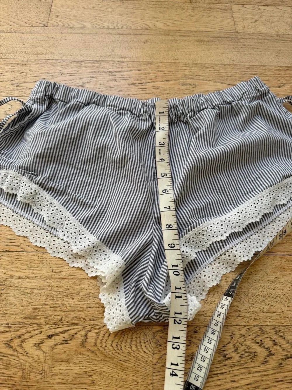 Striped Lace-Trim Sleep Shorts - Blue & White